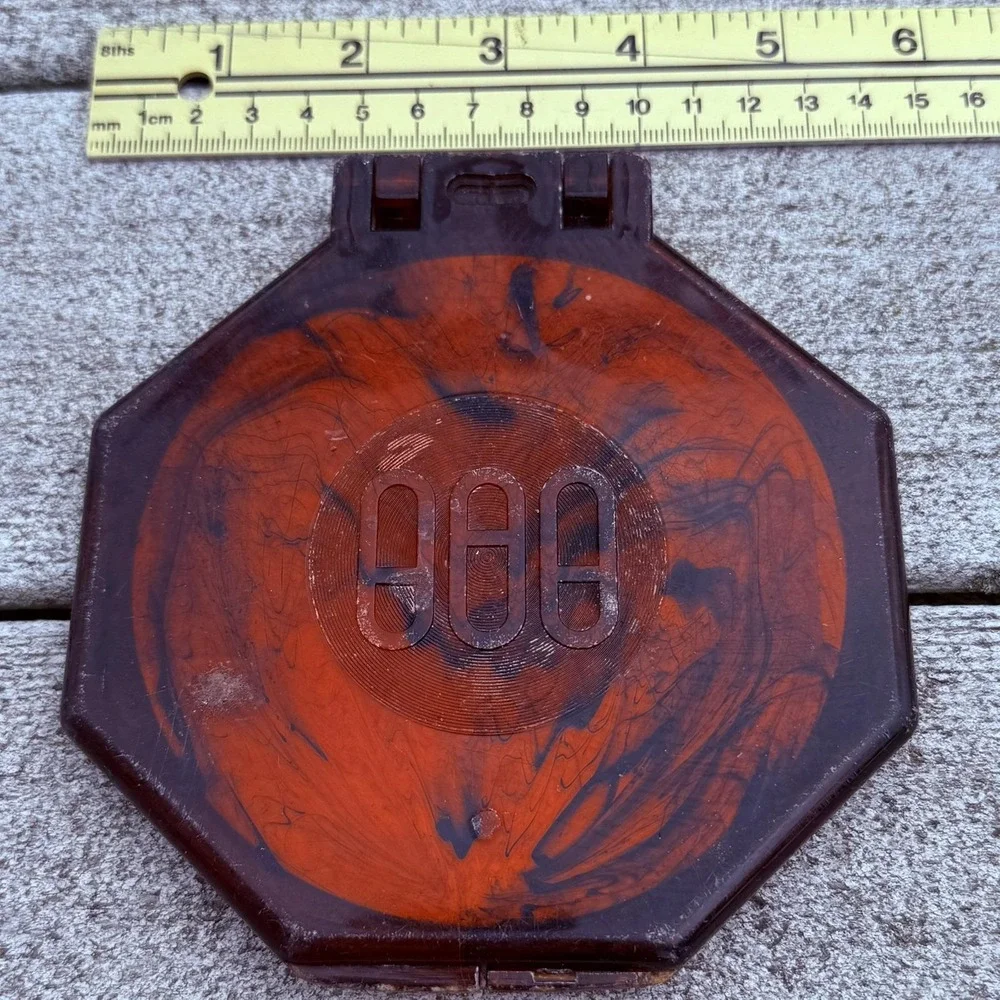 Vintage Lucite Faux Tortoise Shell Double Regular Magnify Mirror Compact Octagon